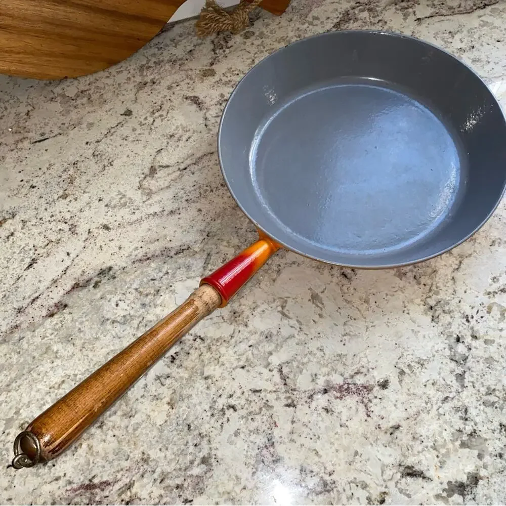 Vintage Descoware MCM Enameled Skillet Pan Julia Child Orange Flame Belgium 28